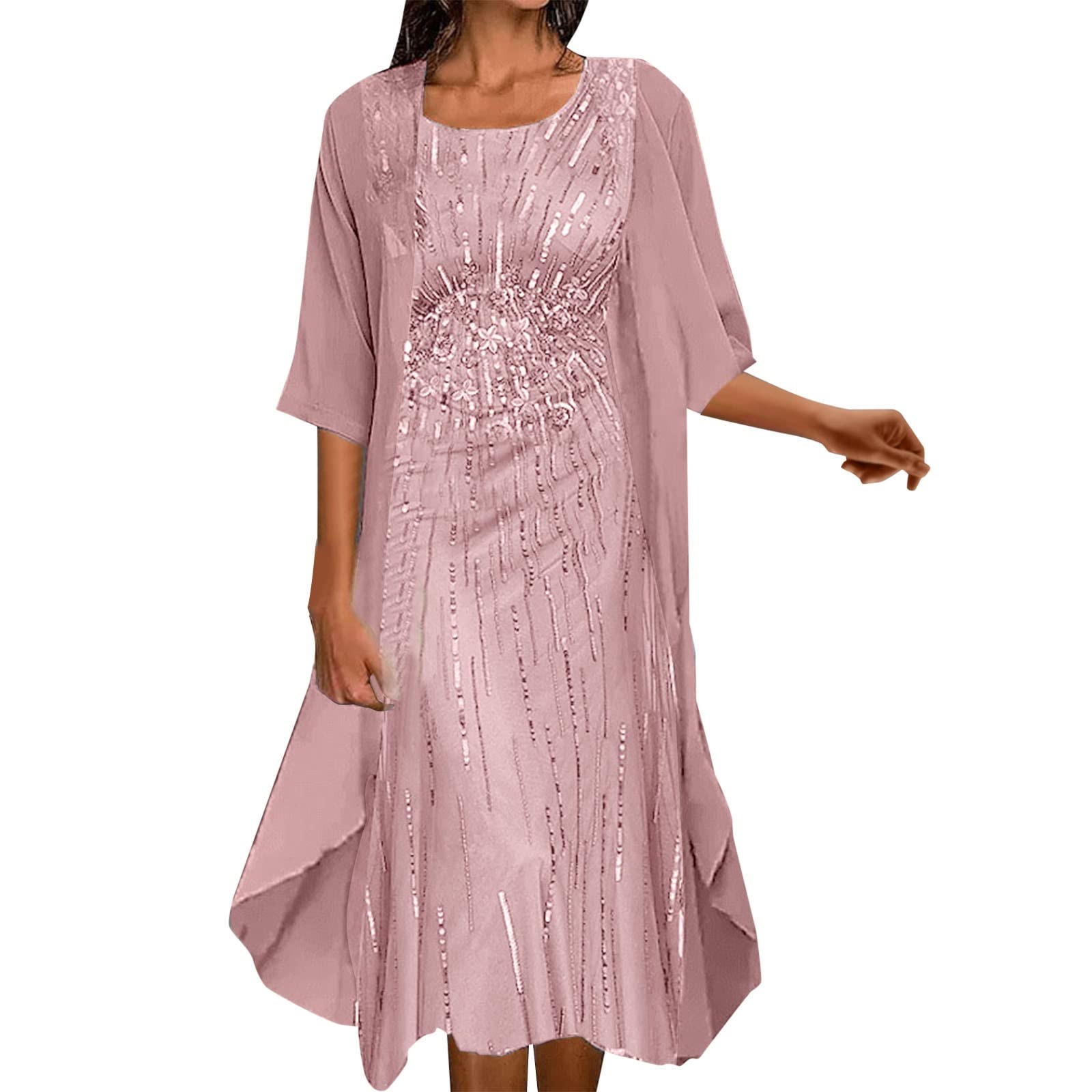 YANJI Vestidos Elegantes Mujer Conjunto de Dos Piezas de Vestido de Gasa Estampado Elegante de Moda y Ocio para Mujer