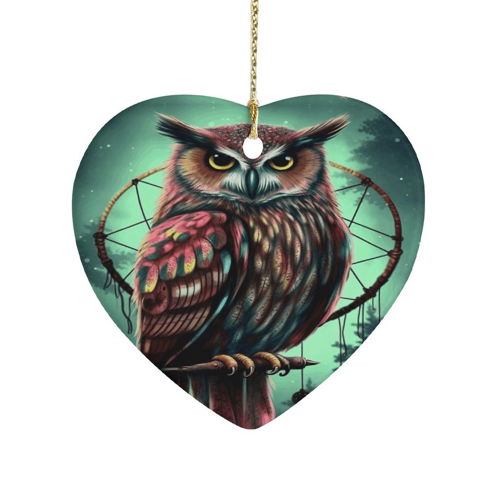 Owl Heart Ornament Precious Heart-Shaped Pendant Idea Ceramic Ornaments with Gold String Personalized Heart Shaped Decoration for Outdoor Party Love
