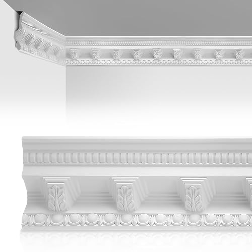 Marsui 4 Pcs Ceiling Crown Molding Trim 4-1/2 Inch Face x 94.5 in Long Total Decorative Ceiling Crown Moulding Trim Installed with Glue (Not Included) Luxe Style Decor(Stylish Style)
