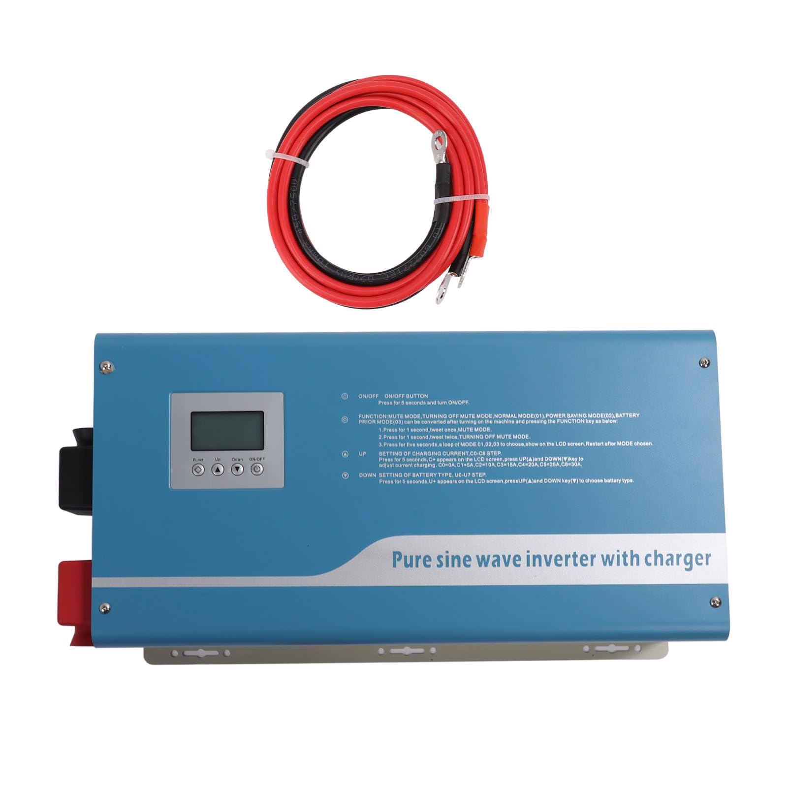 Caricabatterie Inverter Sinusoidale Puro da 2000 W Ad Alta Efficienza con Display LCD per Uso Domestico Ed Esterno in ABS e Acciaio Inossidabile (48 V)