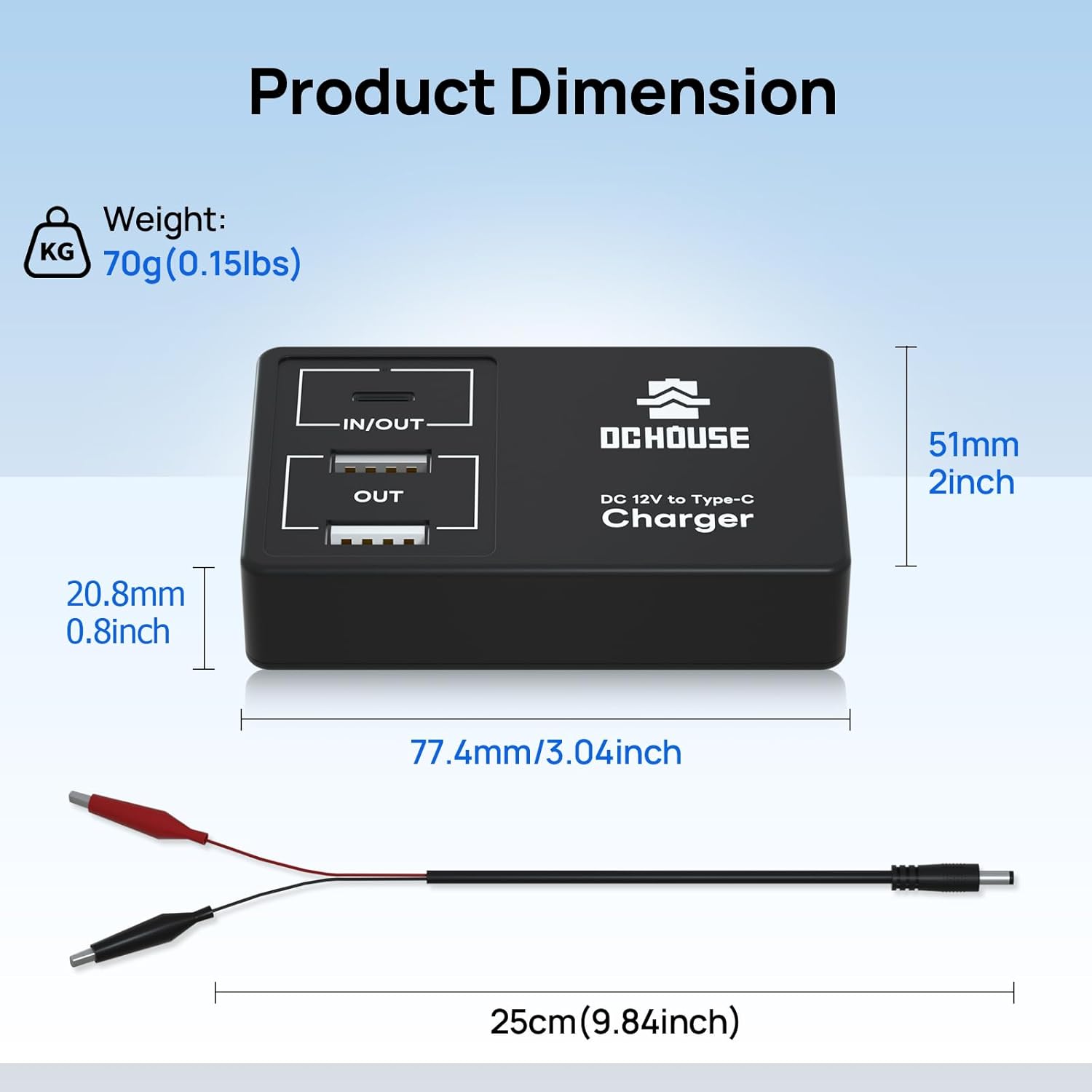 DC HOUSE 12V DC Converter and Charger dimensions