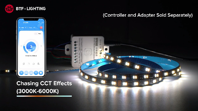 Image of BTF-LIGHTING WS2805 IC RGBCCT Addressable Dual Data LED Strip 5050SMD 16.4FT 60LED /m 10Pixel /m,UL Listed,5 Colors in 1 Chasing Color RGB+CCT 3000K-6500K IP65 DC24V(No Adapter or Controller)