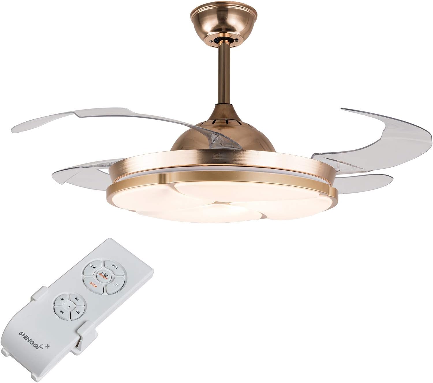 Discount 90% TFCFL 42 Ceiling Fan Light, Modern Invisible Fan Chandelier with Remote Acrylic Retractable Dimmable LED lights for Home Decoration Living Room Bedroom Dining Room (Gold)