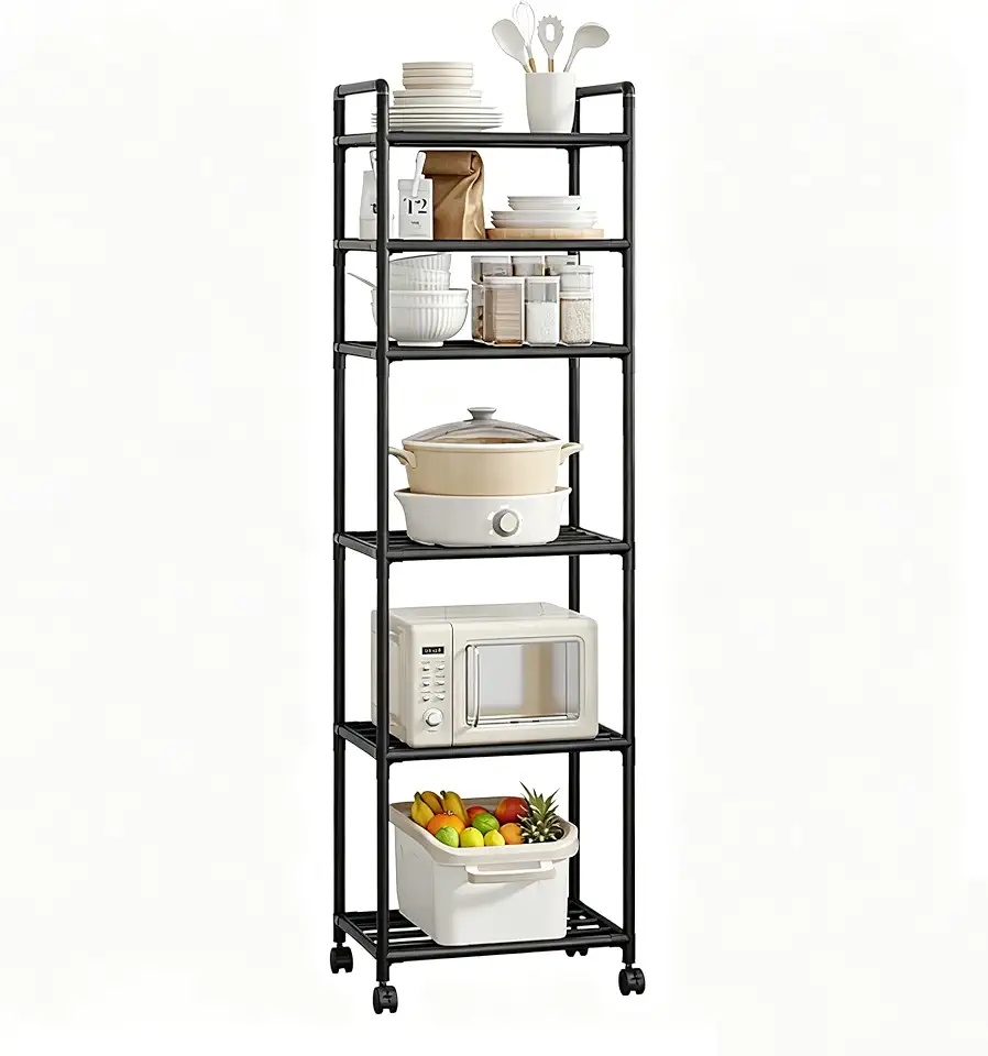BEMMY Carrinho de Armazenamento de Cozinha com Rodinhas, 6 Níveis de Metal para Panelas e Fornos de Micro-ondas, Suporte Removível com Rodas (166 * 42 * 32CM)