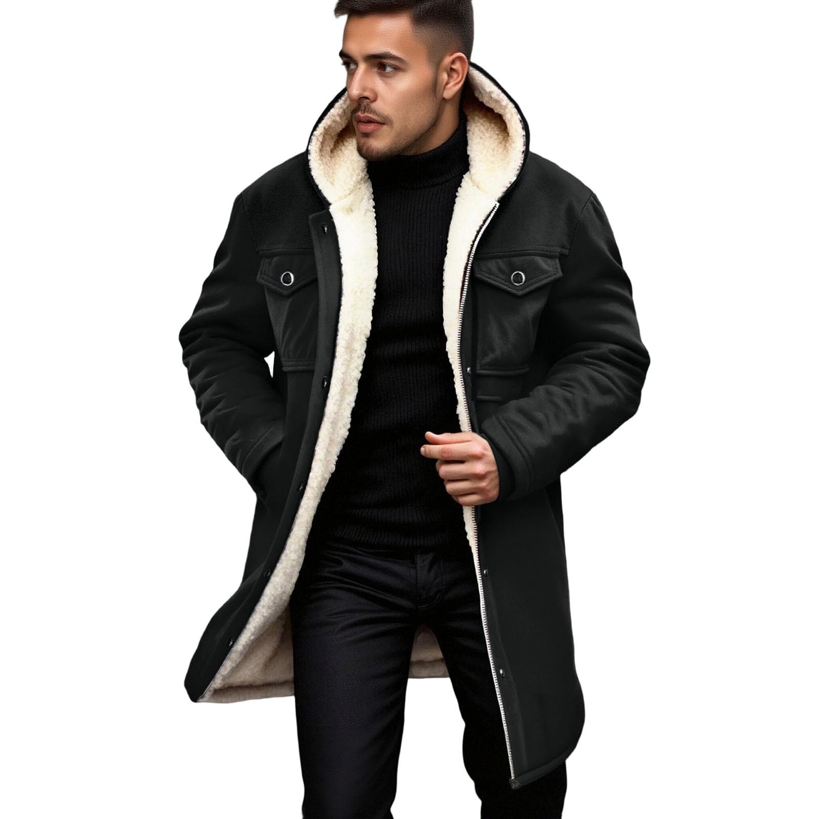 Chaqueta Con Capucha Para Moto Hombre Con Cremallera, Chaqueta Caliente Hombre Suelto Polar Con Bolsillos Para Invierno Para Actividades Al Aire Libre Y Deportes A Prueba De Viento Estilo Casual Y De