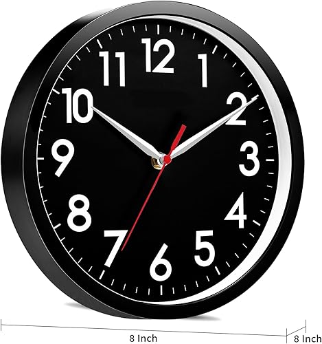 Miniatura 8 de AKCISOT Reloj de pared moderno negro silencioso sin tictac funciona con pilas, 10 pulgadas, pequeño reloj analógico clásico, decorativo para