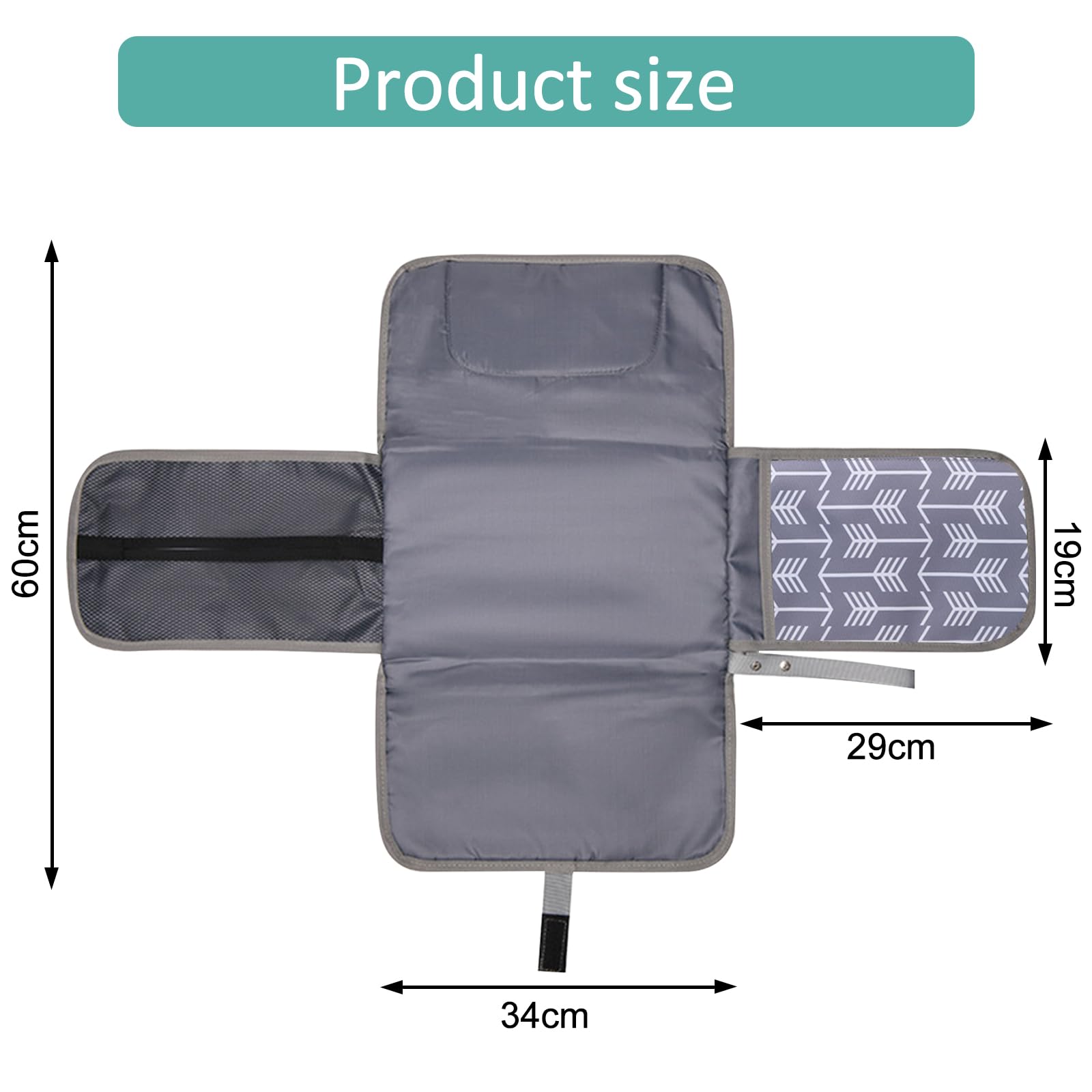 Cambiador portátil, cambiador portátil plegable e impermeable, dispensador de toallas y un cómodo cojín, reutilizable, lavable a máquina, viaje y regalo bautizo (gris)