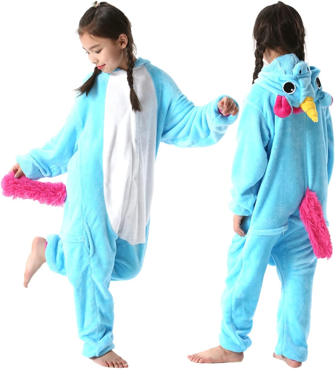 SimZoo Kids Animal Pajamas, Boy Girls Unicorn Cosplay Costume Sleepwear, One-Piece Unisex Homewear 3-13Y