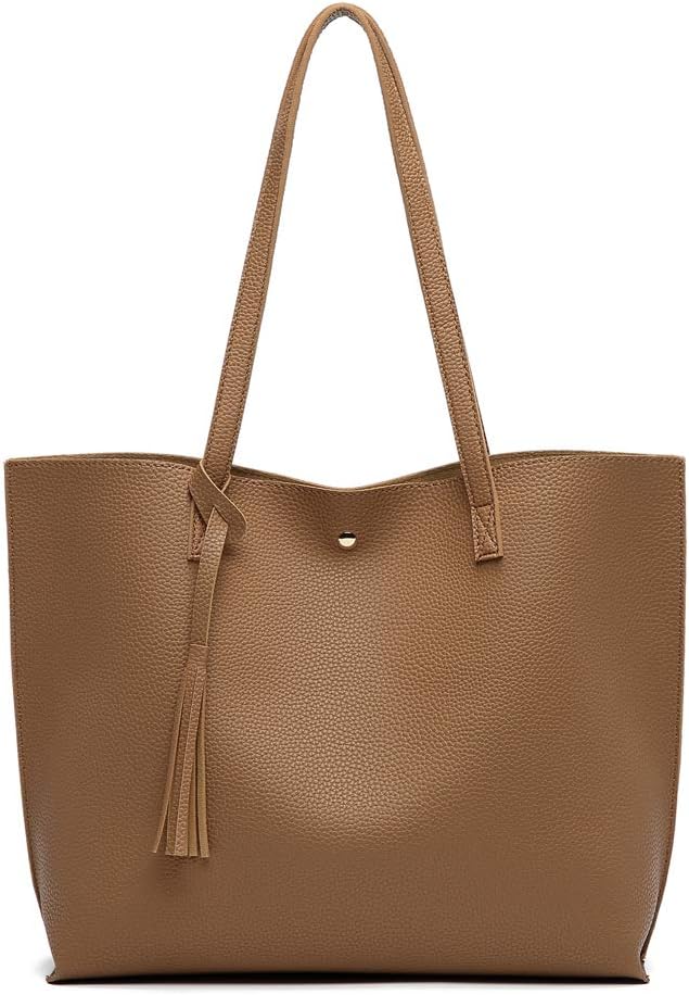 DreubeaWomen's Soft Faux Leather Tote Shoulder Bag from, Big Capacity Tassel Handbag