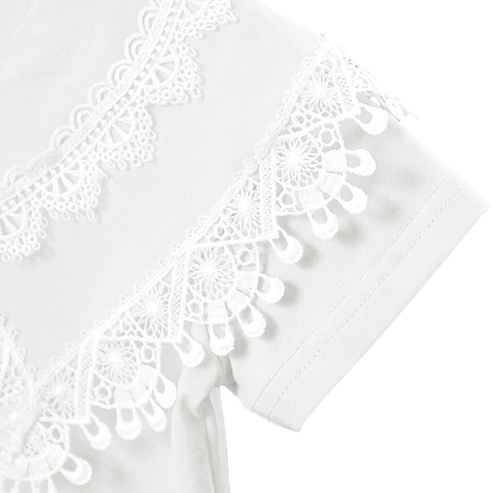 Fille Chemisier Manches Courtes Coton Top École Uniforme Cols de Chemise Brodées