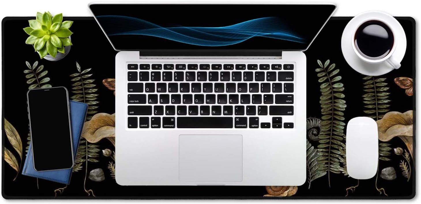 SSOIU Cute Witch Magic Mushroom Forager Fern Desk Mat, Boho Extended Mouse Pad, Extra Large Gaming Desk Pad Non-Slip Water-Resistant Rubber Base Computer Keyboard Mouse Mat, 35.5 x 15.7-inch image 4