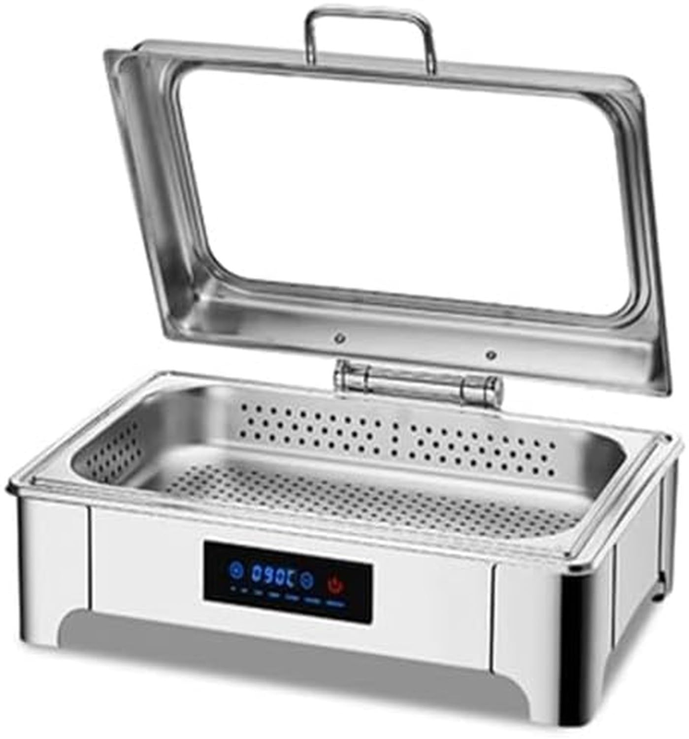 Set di scaldavivande in acciaio inox con coperchio ribaltabile e riscaldamento a LED per catering, banchetti, eventi, scaldavivande, confezione da 2