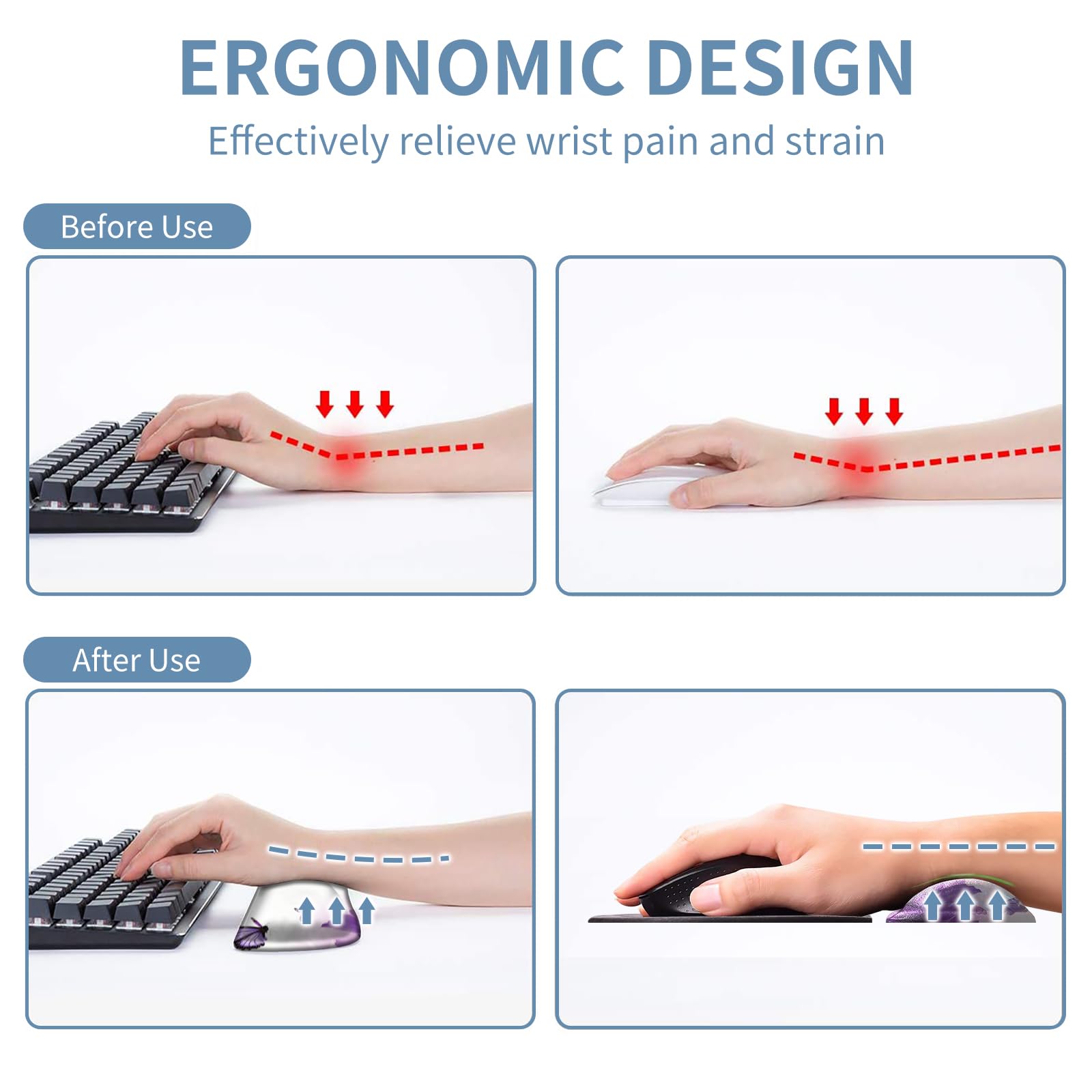 Keyboard Wrist Rest Set - Purple Ergonomic Support -4