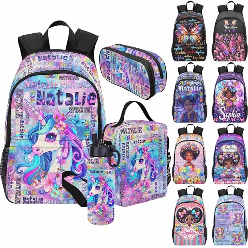 Custom Kids Backpack for Toddler Girls Personalized Rainbow Unicorn Pattern Backpack Daypacks with Name for School Custom Back to School Kindergarten BookBags School Bag Gift for Students Daughter