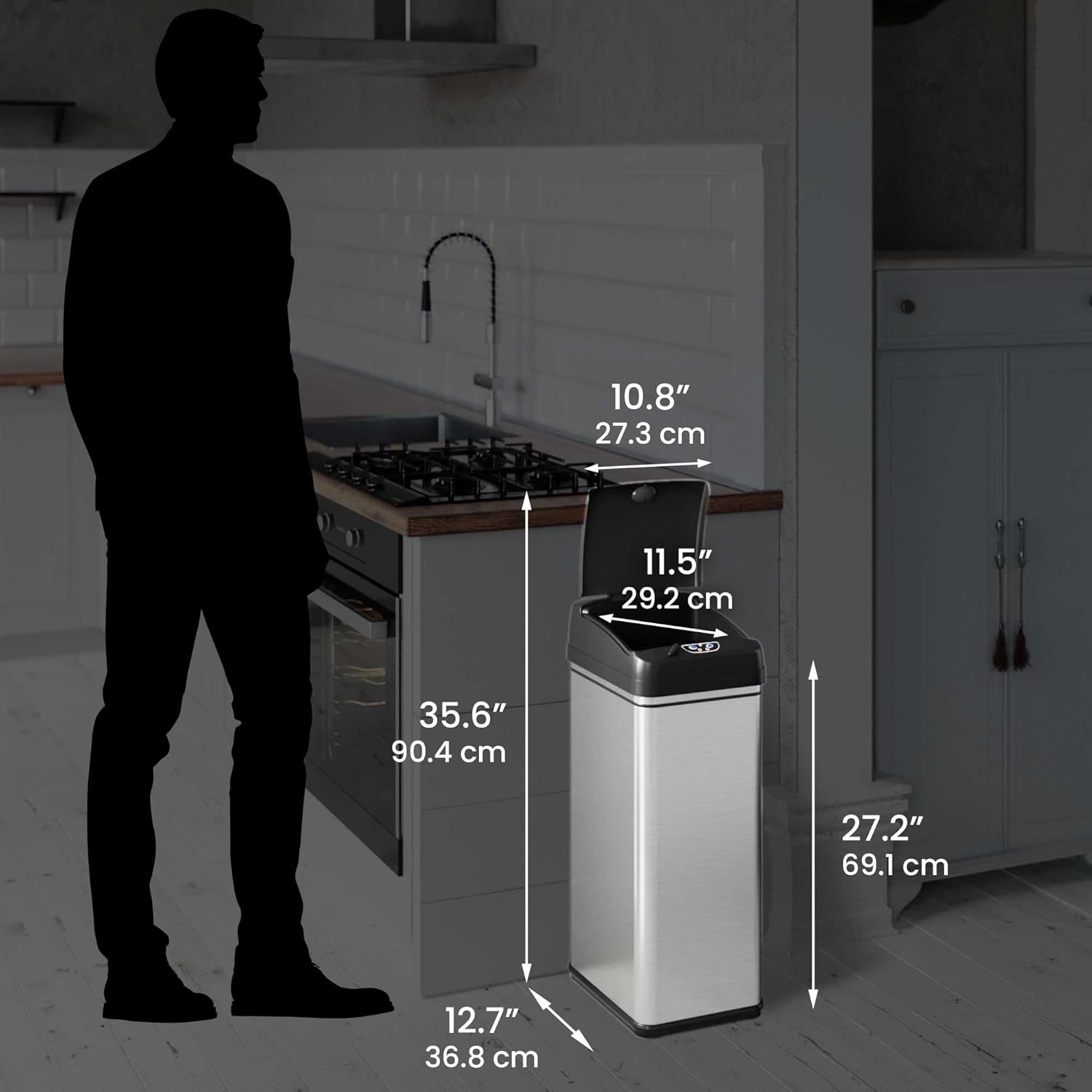iTouchless 13 Gallon and 2.5 Gallon Automatic Touchless Sensor Kitchen Cans with Odor Control System, Includes 1 Waterproof Reusable “TRASH” Vinyl Sticker, Stainless Steel/02 Gal and 03 Gal