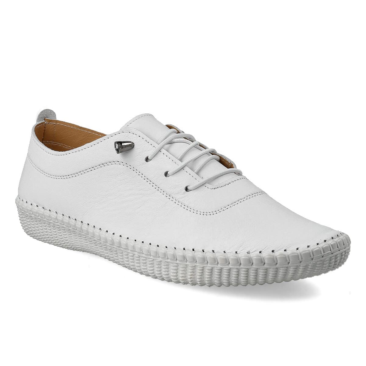 Sneaker Scarpe in Pelle Casual per Donna. Flessibile e Confortevole. Scarpe Sportive Piatte. Lacci Elastiche. Grande comodità. Bianco, Nero, Pelle, Blu Navy, Kaki, Rosso, Beige