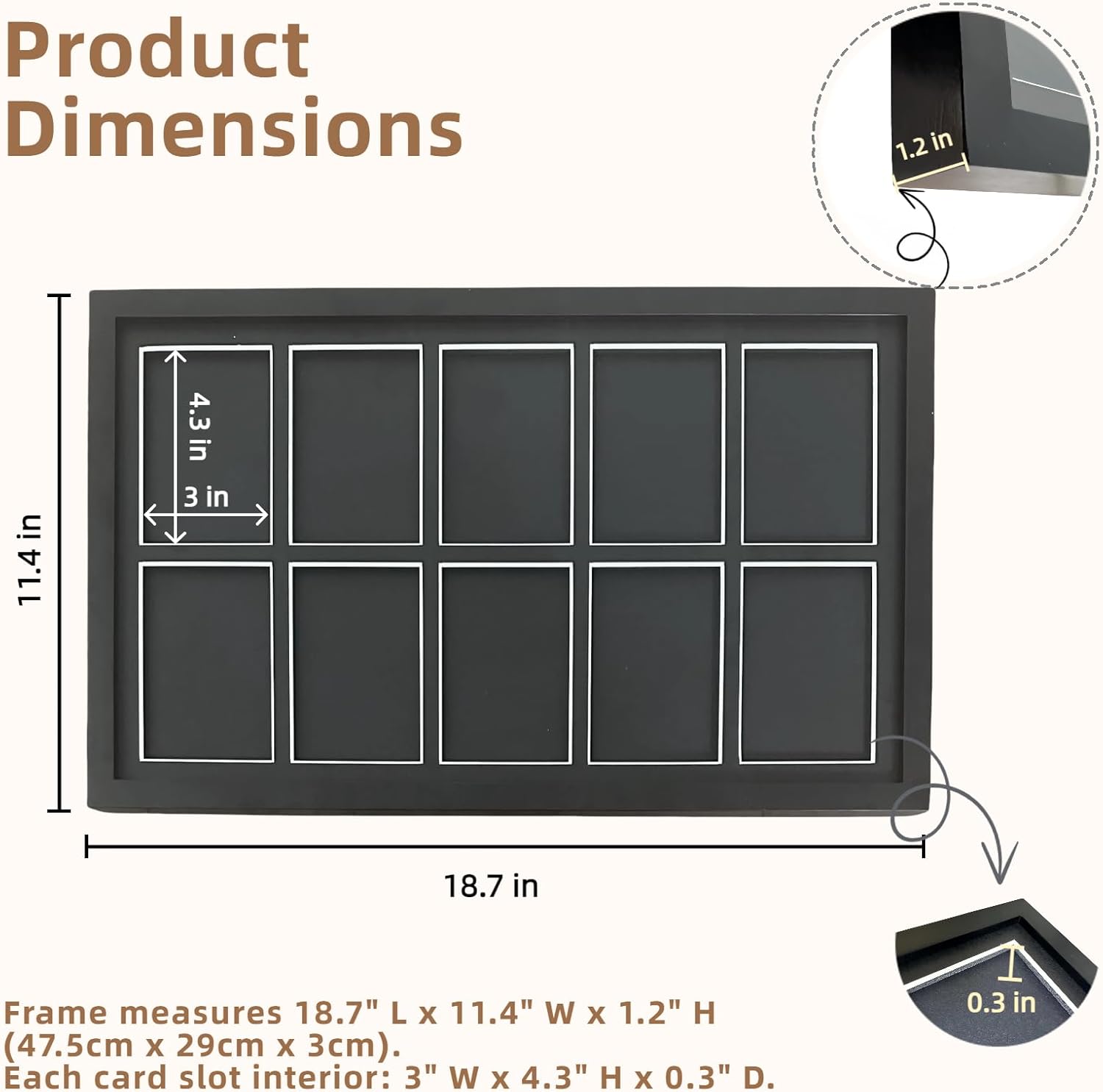 10-Slot Trading Card Display Case - Wall Mount Frame for Baseball, Basketball, Pokemon Cards with Enhanced Protection, Black(10 Cards)