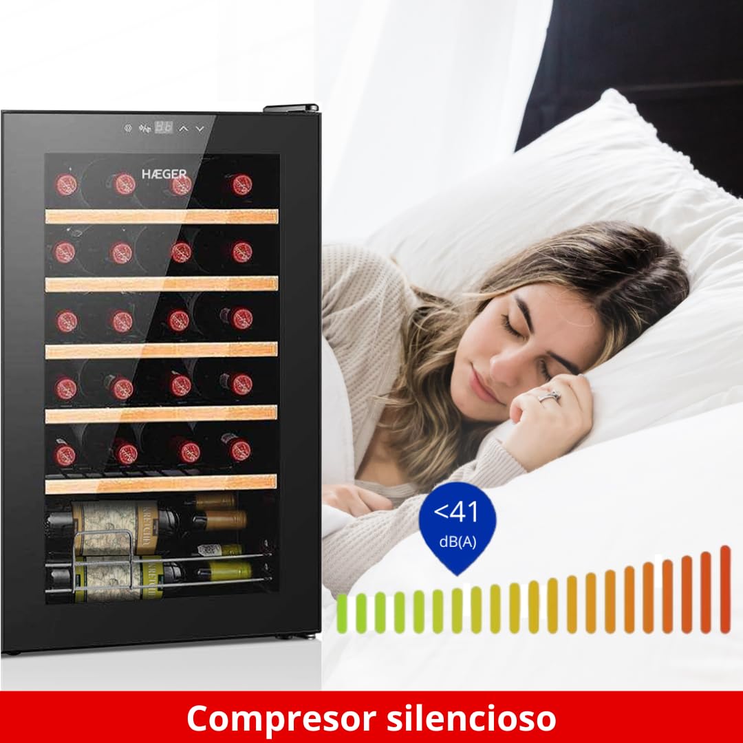 HAEGER Vinoteca Chateaux 24-24 Botellas, luz interior, 6º C - 20º C, Silenciosa, Panel de control táctil