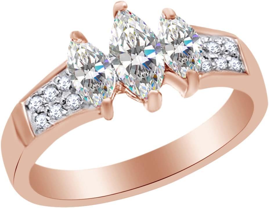 AFFY Marquise & Round Cut White Cubic Zirconia Engagement Ring in 925 Sterling Silver (1.30 cttw)