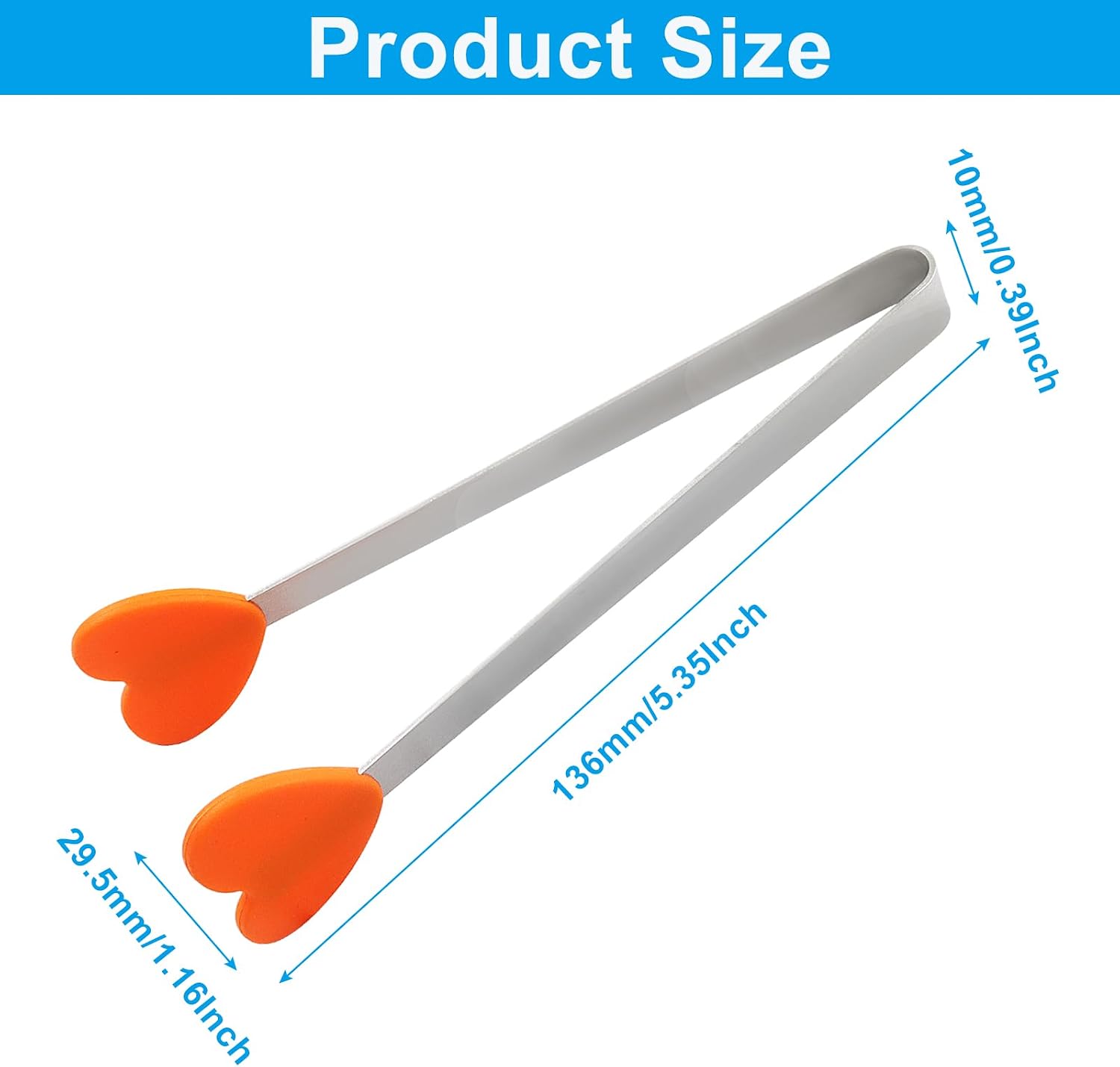 Waziaqoc 8 Pack Mini Tongs, Stainless Steel Tongs with Soft Silicone Tips for Serving Ice Cubes, Fruits, Salad, Candy, Barbecue, Buffet, Party and Dessert Table (Heart Shape)