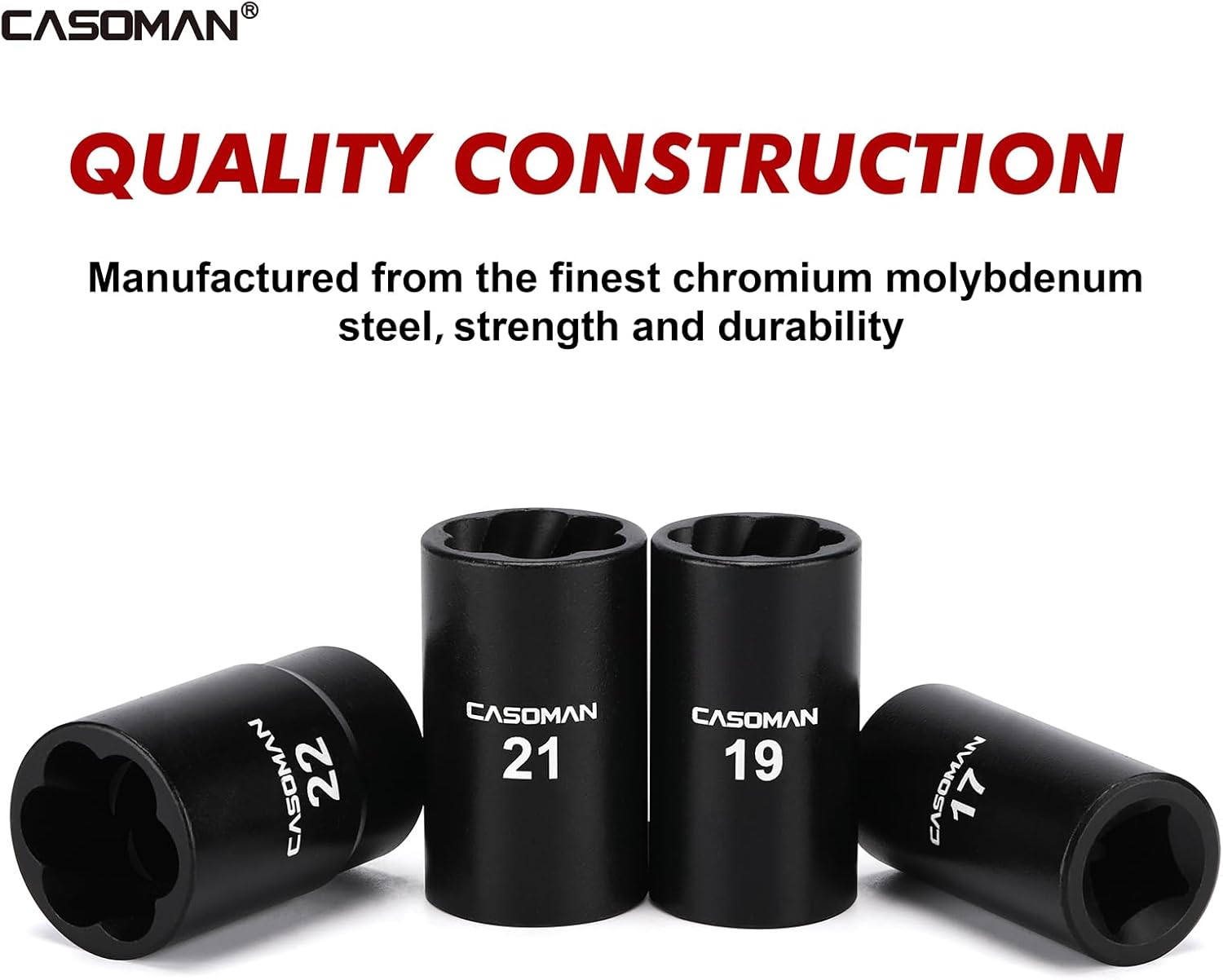 CASOMAN 5 Pieces 1/2"Dr. Twist Socket Set, Lug Nut Remover Tool Metric Bolt and Lug Nut Extractor Socket Tools