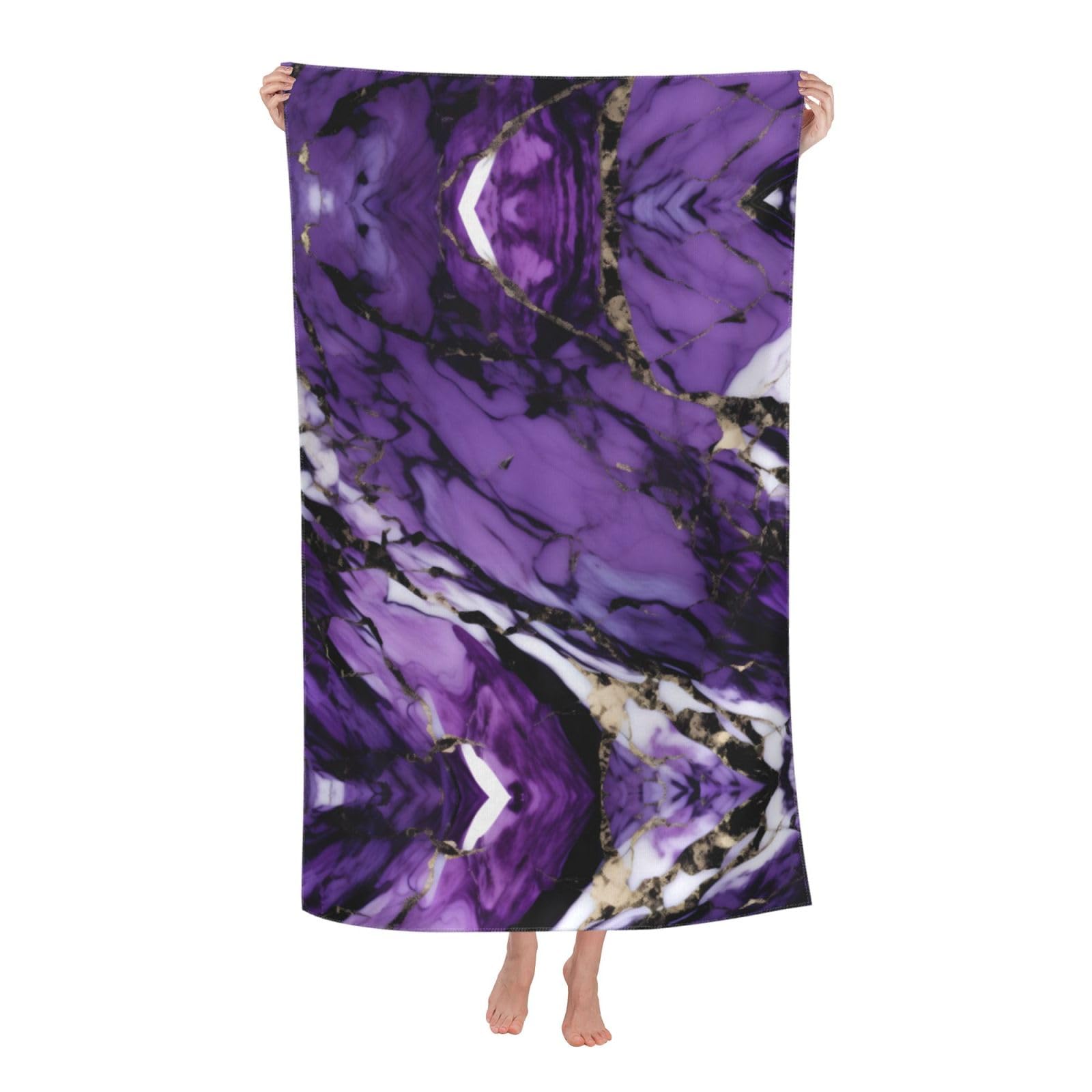 KPXXAQT Marble Purple Print Oversized Adult Beach Towel Quick-Dry Travel Swimming Camping Outdoor Adventures