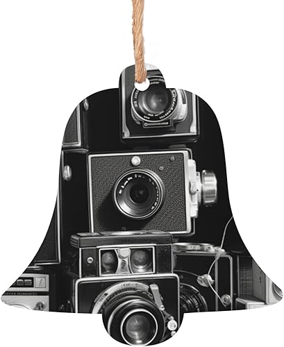 Christmas Wooden Ornaments Retro Cool Camera Collection Xmas Tree Hanging Bell Shape Christmas Hanging Decoration for New Year Holiday Party Decor 2