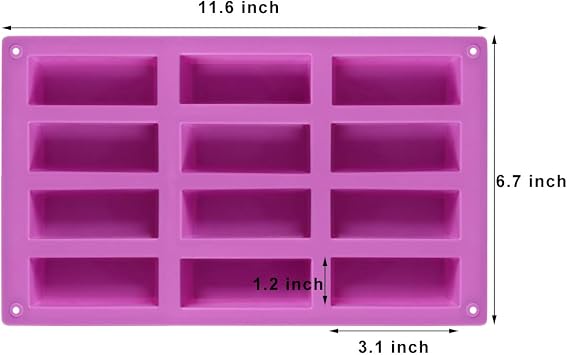 Palksky (2 Pack 12 Cavity Medium Narrow Silicone Rectangle Molds/Molds/Protein Bars mold/Energy Bars Maker for Caramel Bread Loaf Muffin Brownie Cornbread Cheesecake Pudding Soap Butter Mould