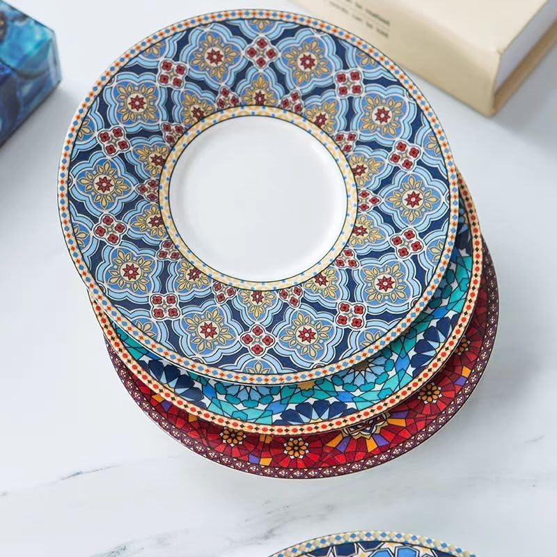 Ceramic Coffee Cup Saucer Spoon Set,Coffee Cups,Tea Cups,Coffee Cup* Tea Cup And Saucer Set,Set Coffee Cup And Saucer Moroccan Style Of Columbia With Ceramic Tea Afternoon Cup Of 250ml(Type C)