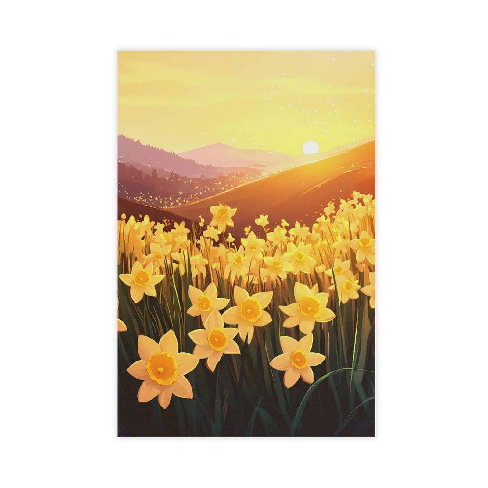 UTGN Daffodil Hillside Sunrise Landscape Canvas Poster Wall Art Print Picture Paintings 12x18inch(30x45cm)