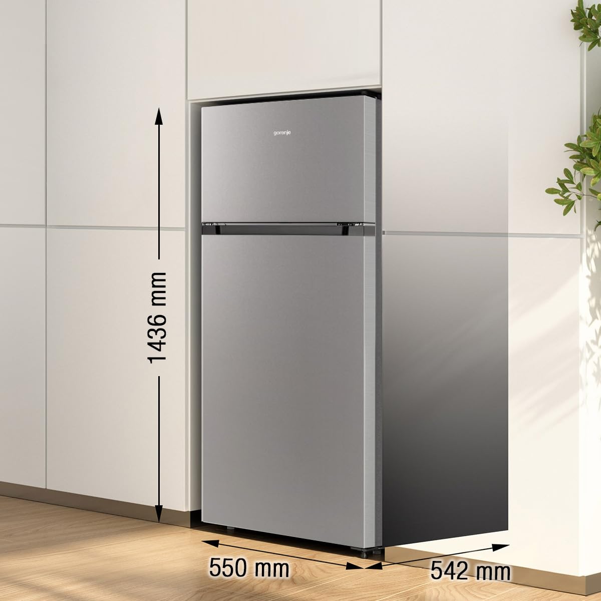 Gorenje RF414EPS4 Doppeltürkühlschrank mit Gefrierteil oben, 165 Liter Kühleil, 41 Liter Gefrierteil, LED Innenbeleuchtung, Energieeffizienzklasse E, 143,6cm x 55cm, Edelstahl-Look
