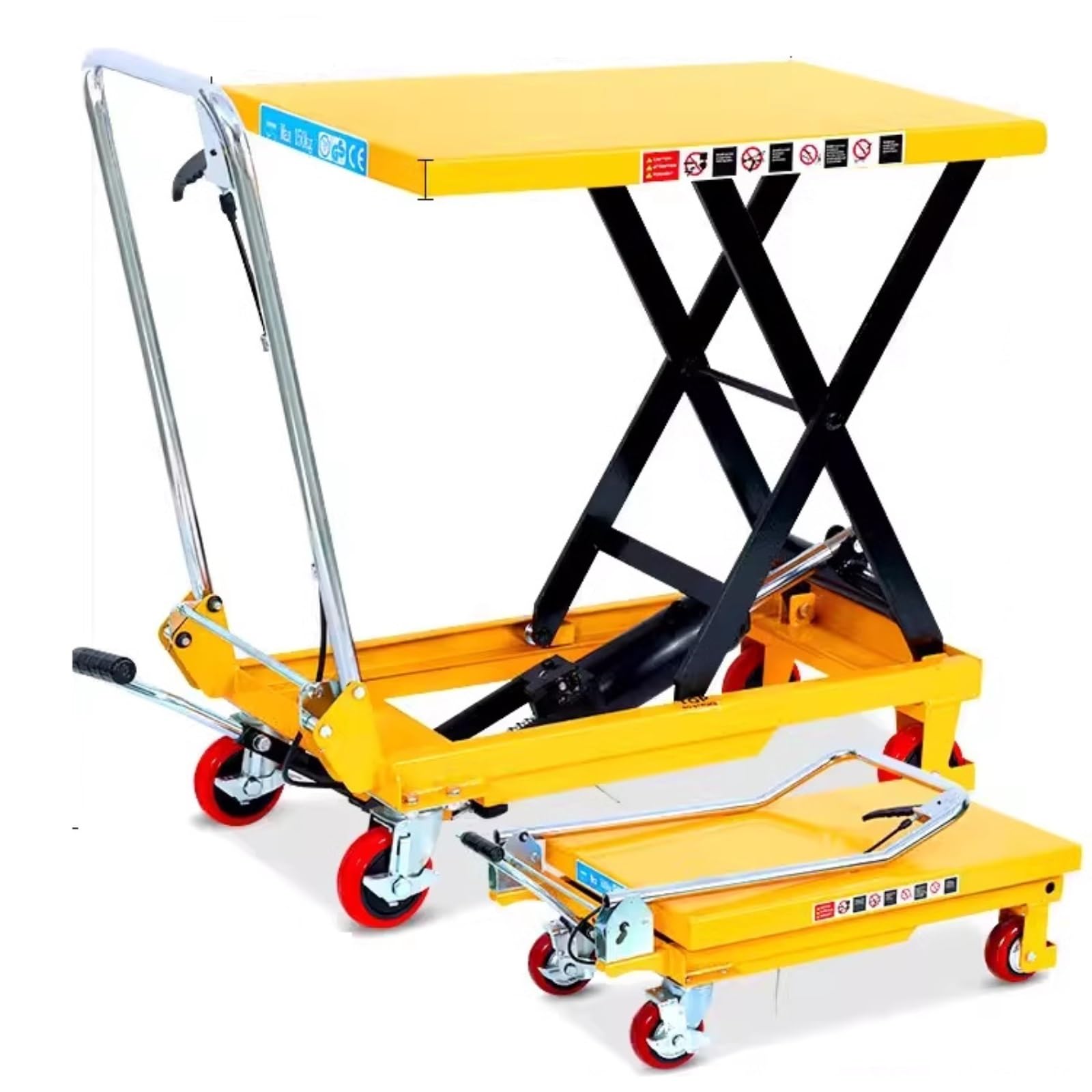 Składany wózek stołowy z hydraulicznym skokiem, 0,72 m, z 4 kółkami i antypoślizgową podkładką do przenoszenia materiału i transportu (250 kg)