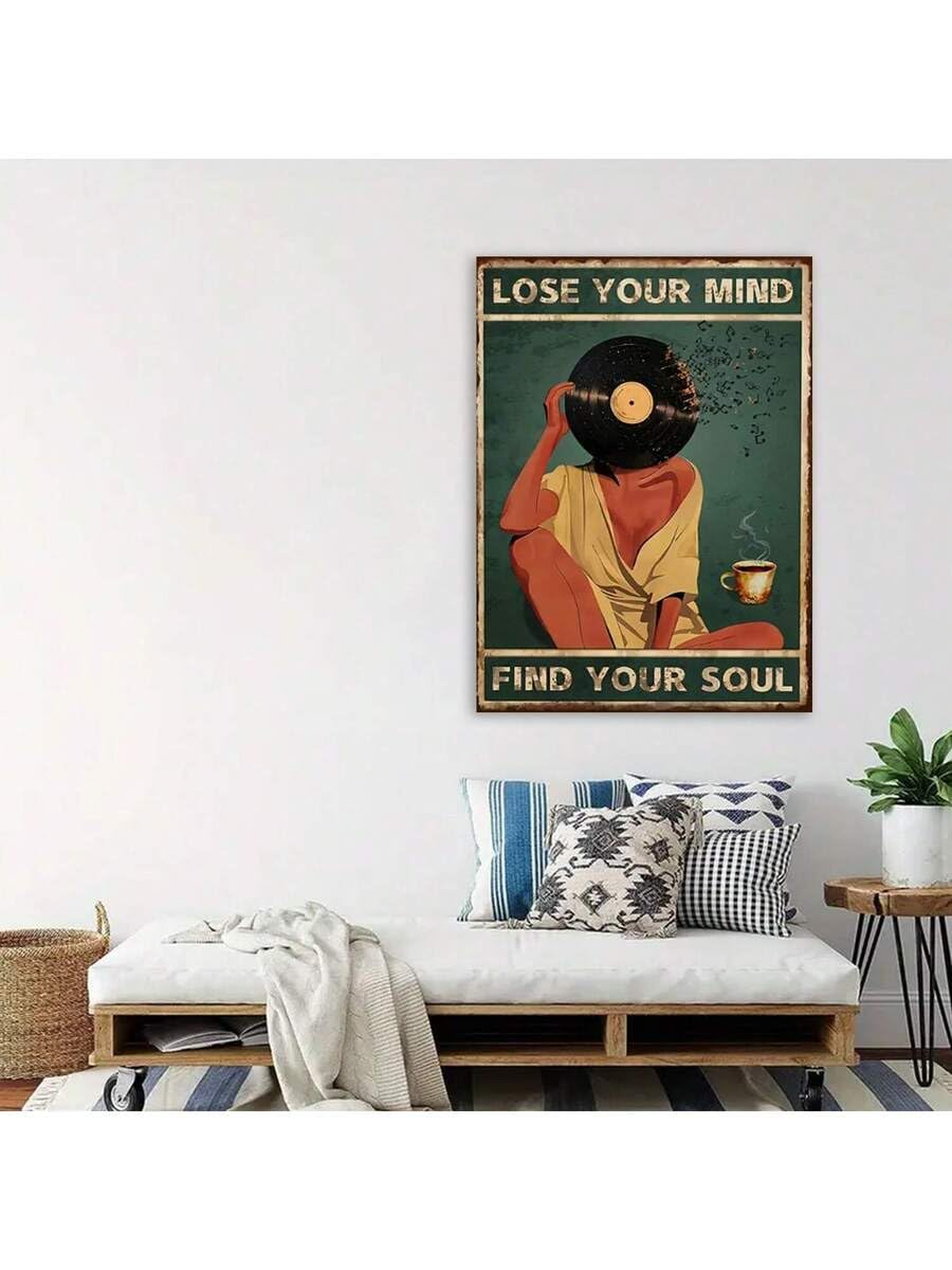 TONGYINLI Sztuka ścienna vintage z płyty winylowej, inspirujący cytat, druk na płótnie, obraz, Lose Your Mind Find Your Soul, plakat o tematyce muzycznej (70 x 110 cm/ramka wewnętrzna)