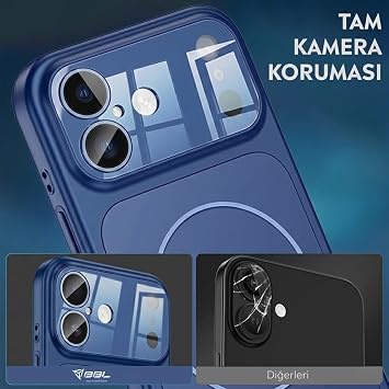 Babilden iPhone 17 Pro Max İçin Kılıf Kamera Tasarımı Magsafe İle Uyumlu Temperli Cam Arka Yüzey Darbelere Karşı Koruma Lüks Telefon Kılıfı (Lacivert)