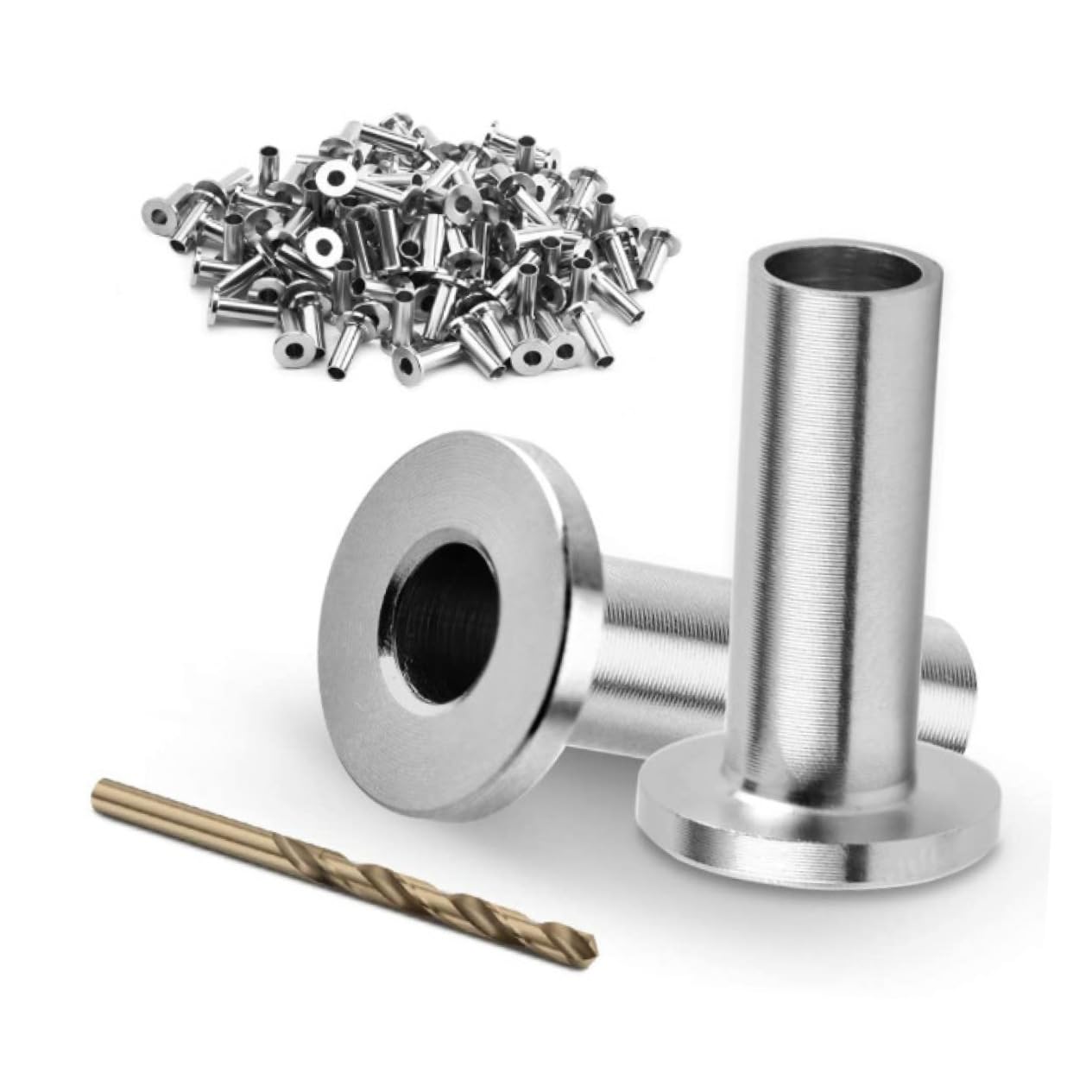 NUOBESTY 65Pcs Stainless Steel Railing Wire Rope Protector Sleeves with Drill Bit Deck Cable Railing Kit Durable Weather Resistant for Indoor Outdoor Use Prevents