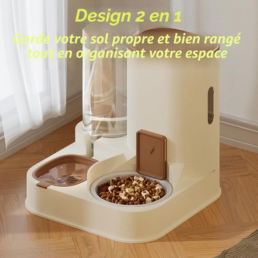 Nourriture Automatique 2 en 1, Distributeur de Nourriture de Voyage et Distributeur d'eau pour Chiens, Chats, Animaux domestiques, Amovible, Facile à Nettoyer, la Taille du Rabat est réglable, bac en