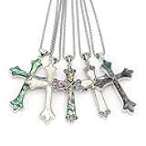 QSLLER 3pcs Natural Abalone Shell Pendant Necklace Cross Alloy Handicrafts 60cm Rope Chains White Black Charms Necklaces For Women (Colors)