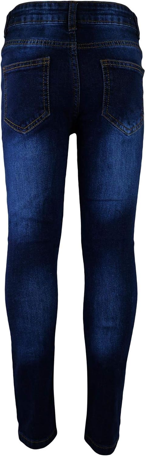 Kids Boys Stretchy Jeans Knee Ripped Denim Dark Blue Skinny Bikers Pants Trouser
