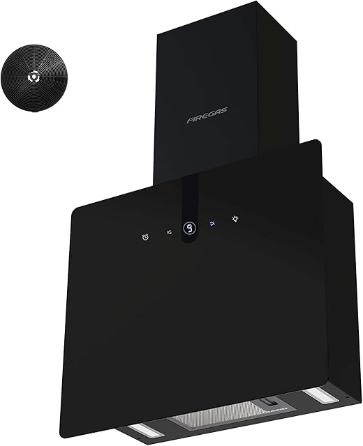 FIREGAS Range Cooker Hood 60cm,Tempered Glass & Stainless Steel Extractor Hood with Brushless Motor,Touch Screen, LED and Recirculating & Ducting System Wall Mounted Extractor Fan kitchen
