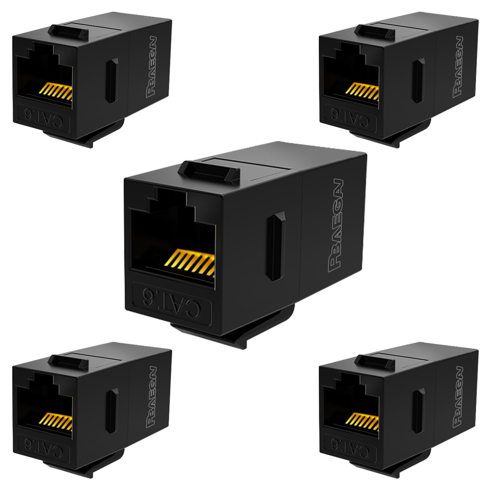 PBAEGAV CAT6 RJ45 Keystone Couplers,5 Pack UTP Ethernet Keystone Jack Female to Female for Cat6/Cat5e/Cat5 Network Cable(5 Pack,Black)