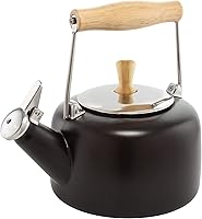 Vista 1 de Chantal SVEN - Tetera silbante esmaltada sobre acero con mango de madera natural, 1.4 cuartos de galón (negro 2)