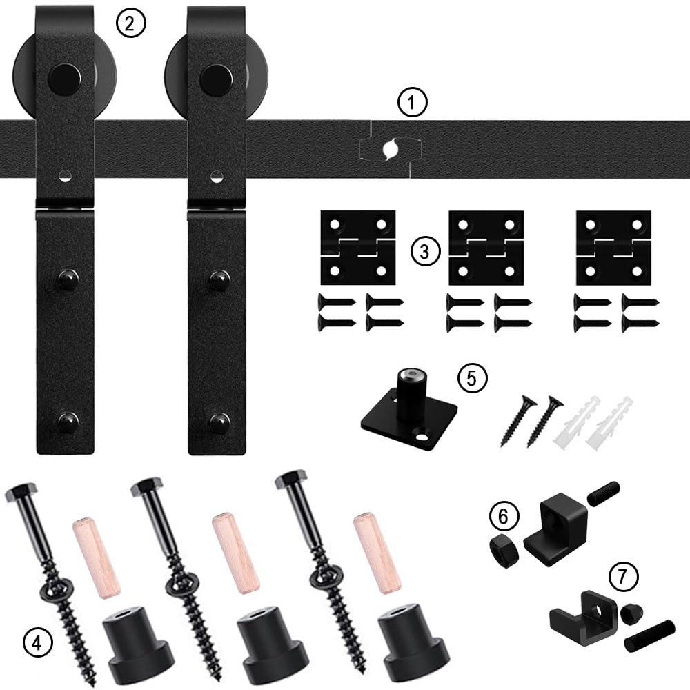 TSMST Set completo per sistema di porta scorrevole a doppia piega 107cm/3.5FT, set di binari per porta a fienile salvaspazio per 2 porte, stile base, liscio e tranquillo (senza porta)
