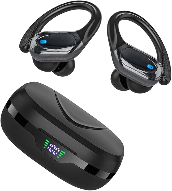Ecouteurs sans fil, casques Bluetooth sport, 80Hrs Jeux d'oreille Buds avec LED Affichage de puissance, casque d'annulation de bruit, IPX7 Earphones étanches pour entraînement/running