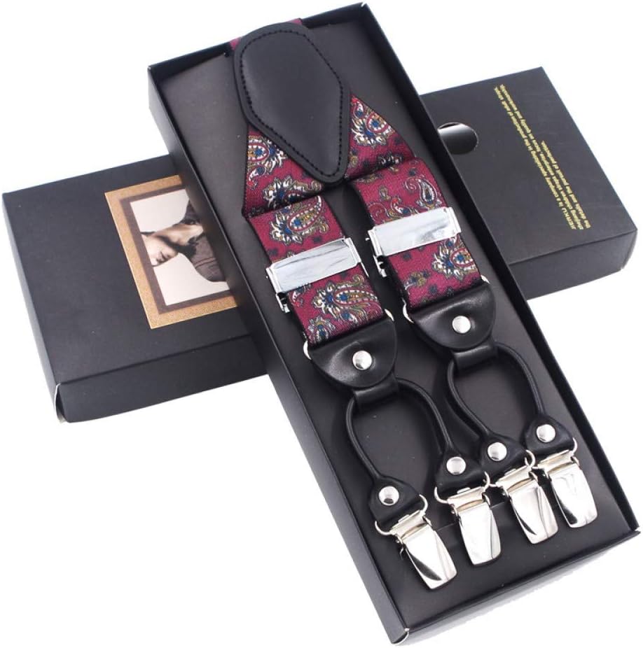 YMXBSBDBraces Man'S Suspenders Black Leather 6 Clips Braces Vintage Casual Suspenders Trousers Strap Father Husband'S Gift 3.5 * 120Cm