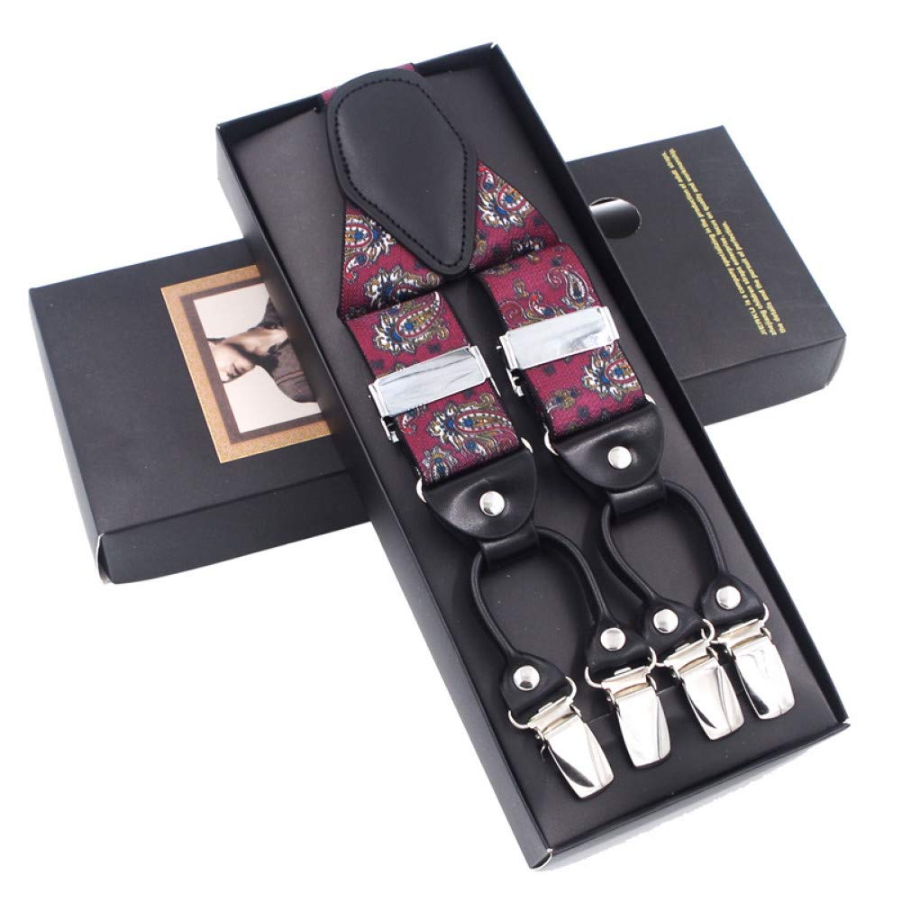 YMXBSBDBraces Man'S Suspenders Black Leather 6 Clips Braces Vintage Casual Suspenders Trousers Strap Father Husband'S Gift 3.5 * 120Cm