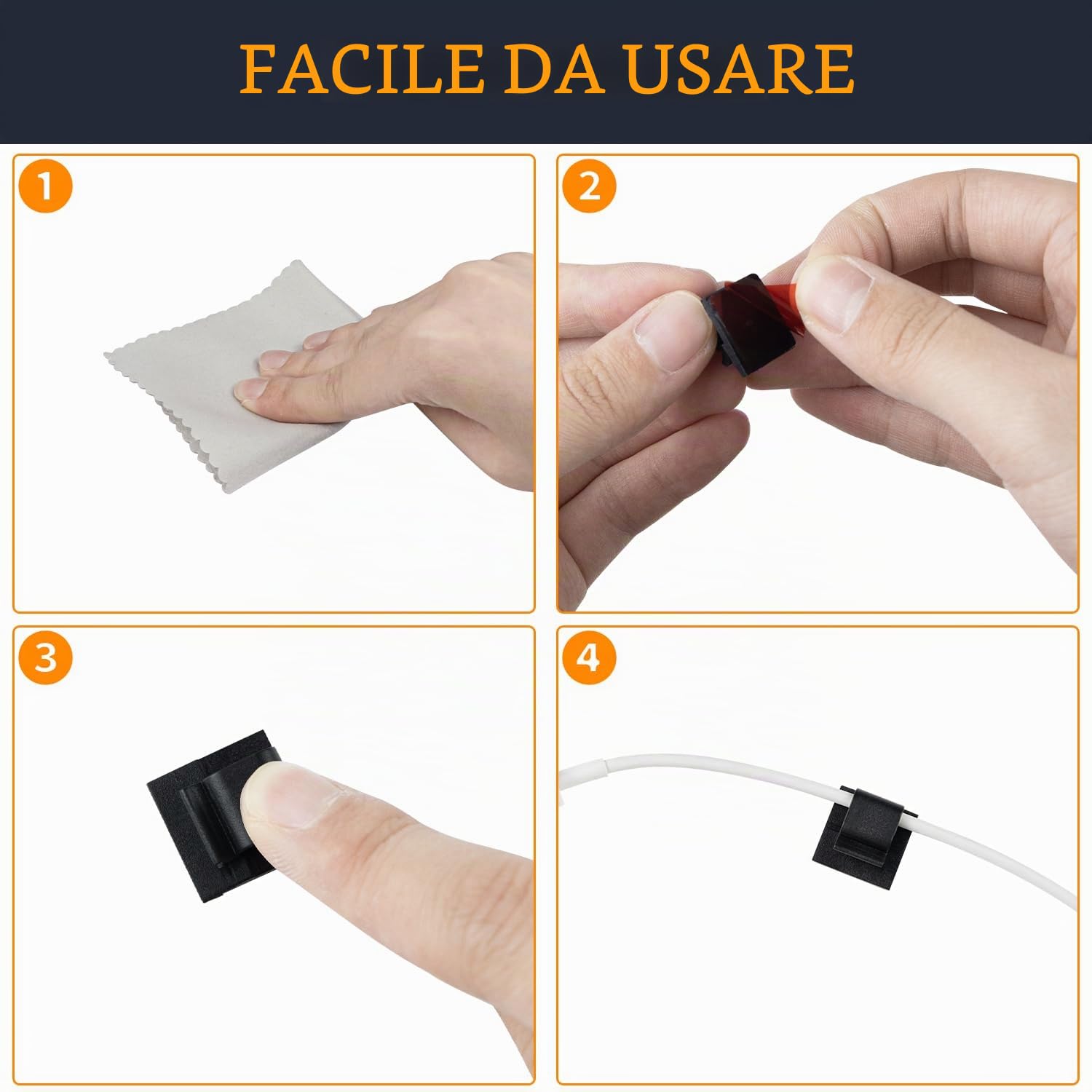 SOULWIT 50 Clip Cavo Autoadesivo, Fermacavi Organizer Gestione Cavi per TV PC Laptop Ethernet