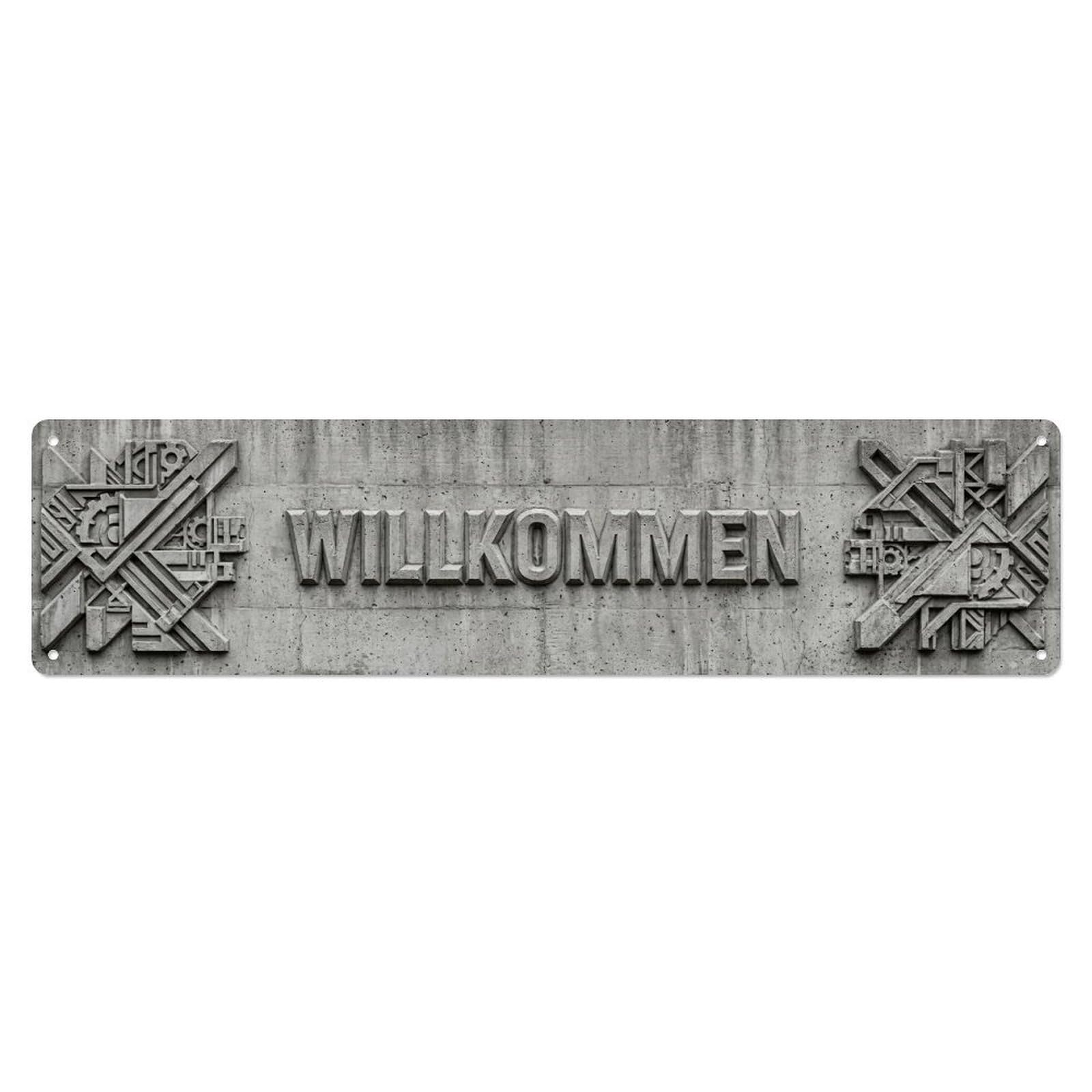 Concrete Brutalist Industrial Welcome Metal Tin Sign