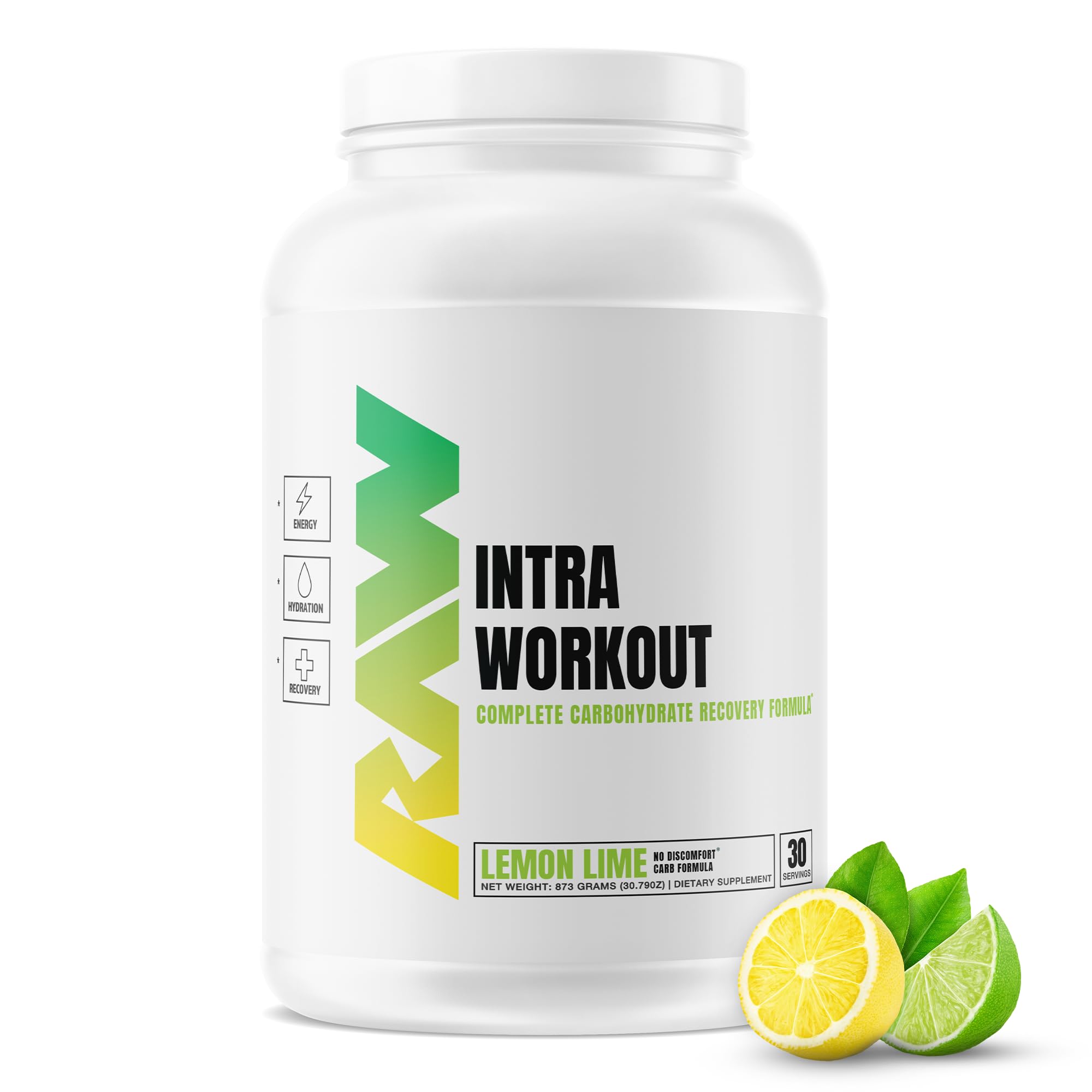 RAW Intra Workout Supplement Powder, Lemon Lime - Intra Supplement for Hydration, Mental Focus, Energy, & Workout Recovery - Intra Workout Powder That Increases Performance & Endurance - 30 Servings