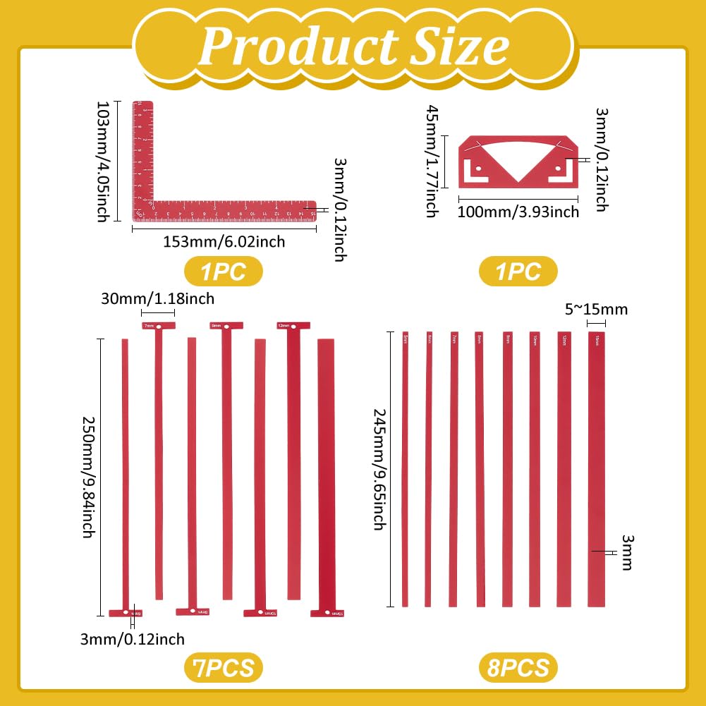 UNICRAFTALE Set di righelli flessibili in acrilico per rilegatura, confezione di rilegatura, rilegatura rossa, semplice per scrapbooking, 18 pezzi, Righelli a forma di T, per rilegare libri, album di