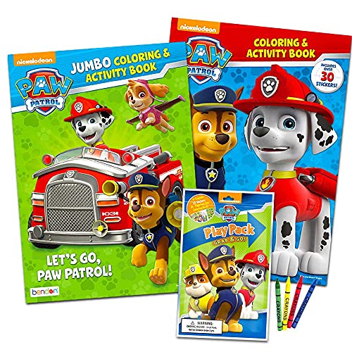 Paw Patrol Coloring Book Super Bundle Set - 2 Coloring and Activity Books, Over 50 Stickers and Mini Crayons